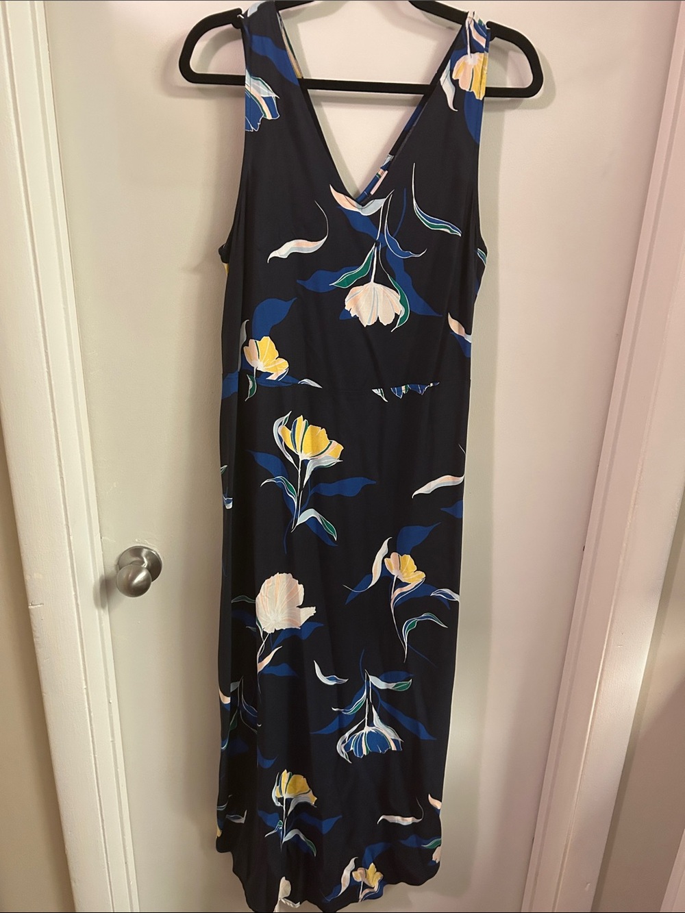 a new day Navy Floral V-Neck Maxi Dress with Yellow Accents